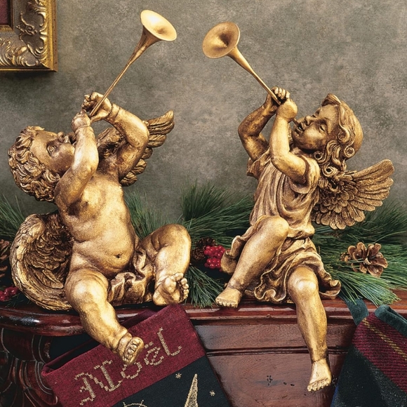 💖Vintage Toscano Boy Girl Angel Cherub Shelf Sitters - Picture 16 of 17